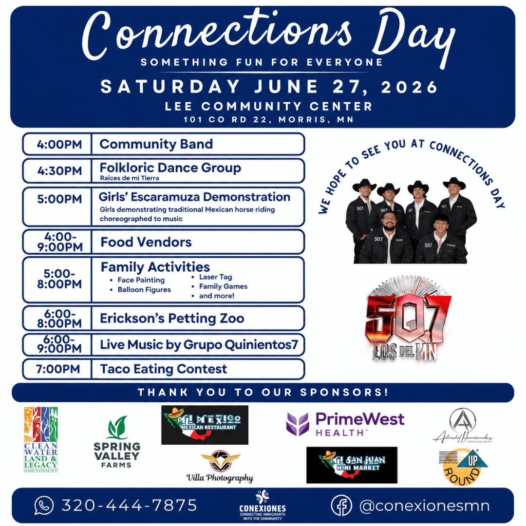Connections Day event flyer with schedule, activities and sponsor information