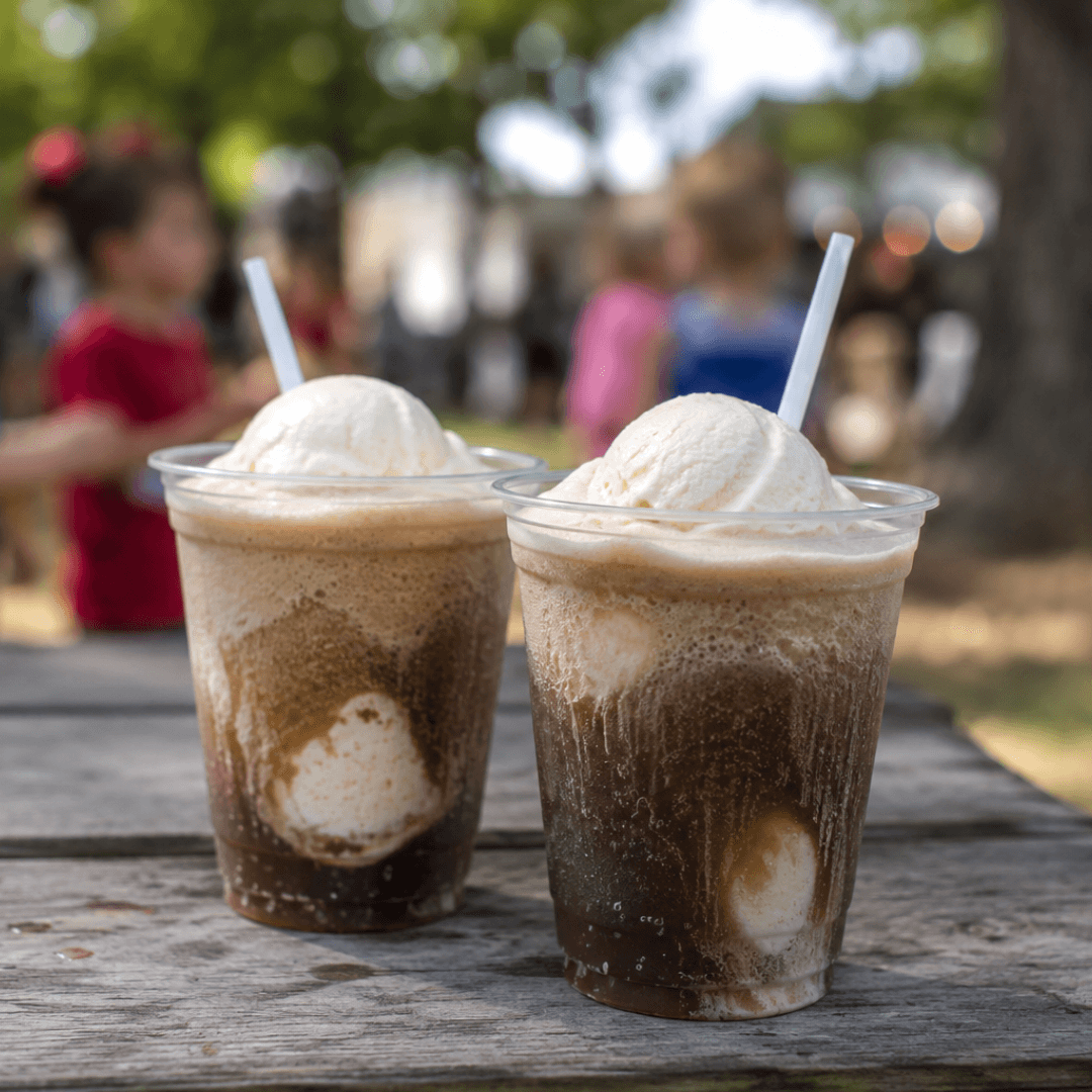 Root beer floats served during a summer event